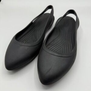 Crocs‎ Women's Black Slingback Pointed Toe Flats Comfort Shoes Size 9